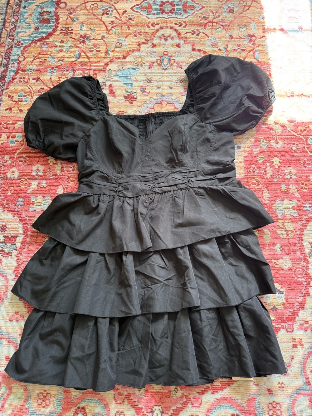 Black Tiered Puff-Sleeve Mini Dress